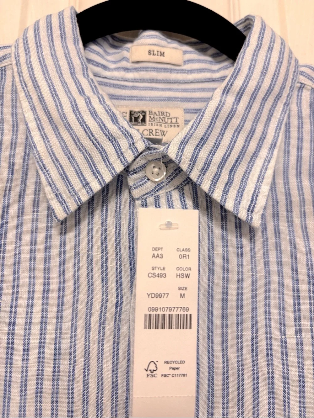 NWT J.Crew Slim Baird McNutt Irish linen Point-Collar Shirt